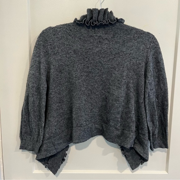 Anthropologie Tabitha Gray Knit Ruffle Cashmere Blend Cardigan Sweater - Picture 3 of 10